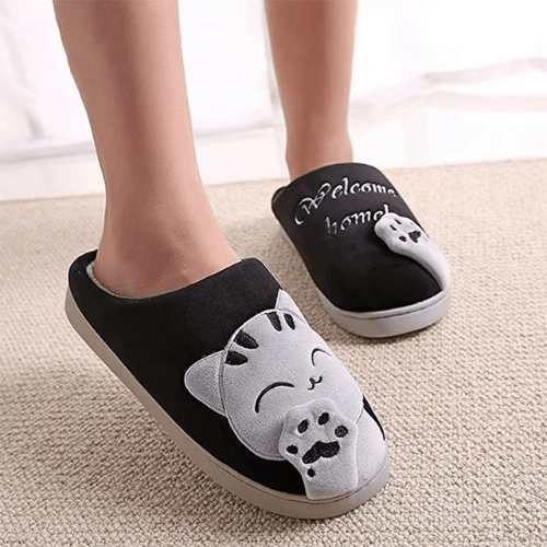 chaussons femme Chat couleur noir