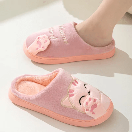 chaussons femme Chat rose