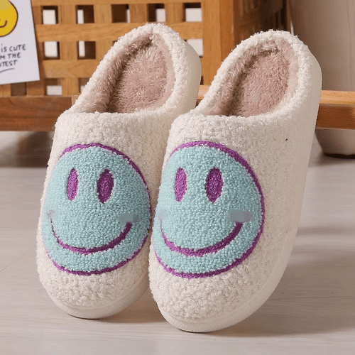chaussons pour femme chauds smiley bleu