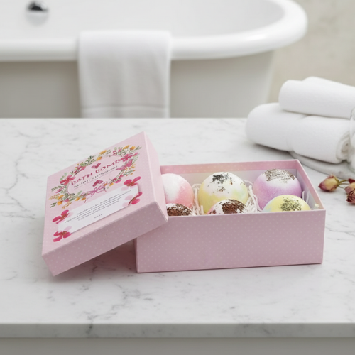 coffret bombe de bain zen ritual ouvert sur un comptoir