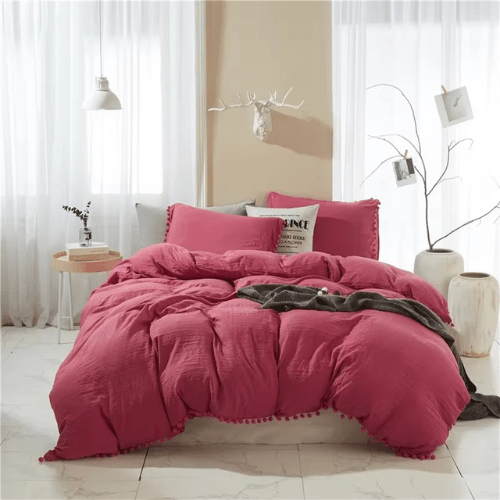 Housse de Couette avec Pompon - 3pcs - Mon Repos Mérité