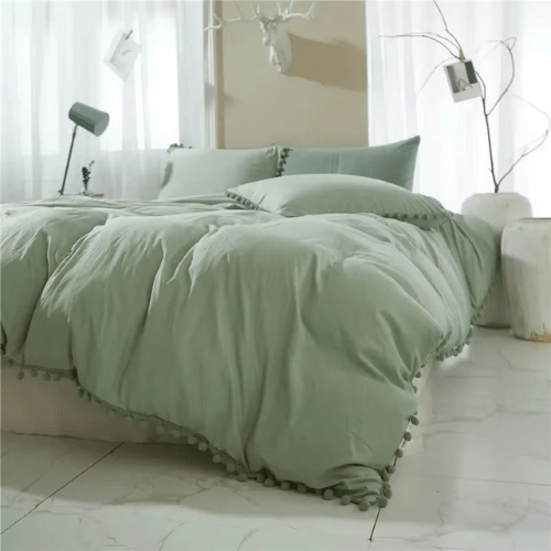 Housse de Couette avec Pompon - 3pcs - Mon Repos Mérité