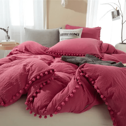 Housse de Couette avec Pompon - 3pcs - Mon Repos Mérité