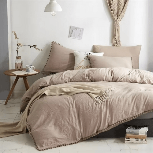 Housse de Couette avec Pompon - 3pcs - Mon Repos Mérité