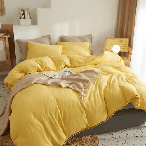 Housse de Couette avec Pompon - 3pcs - Mon Repos Mérité