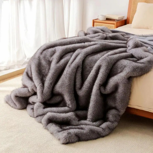 plaid fausse fourrure cozia gris