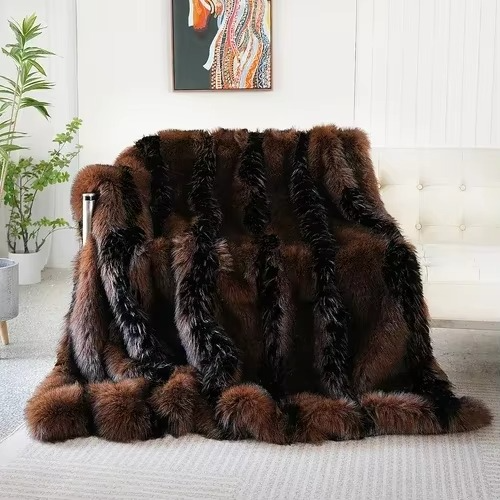 plaid rayé fausse fourrure brun
