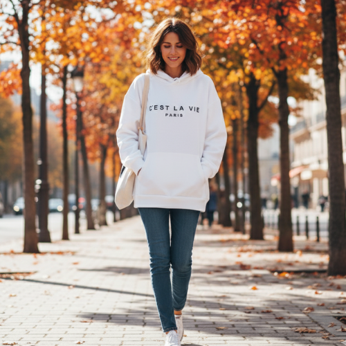 sweat à capuche c'est la vie pour automne
