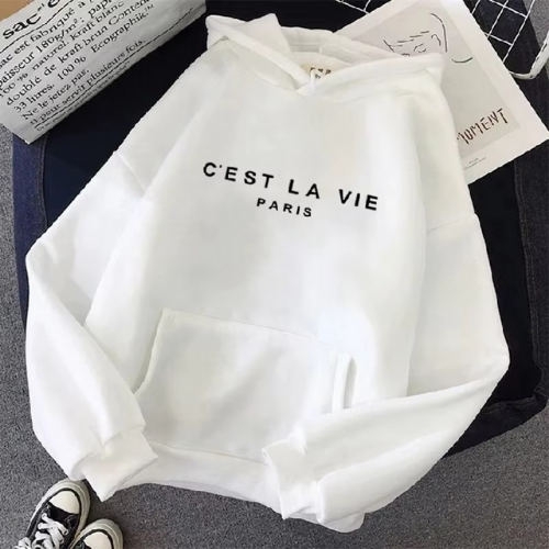 sweat à capuche c'est la vie blanc