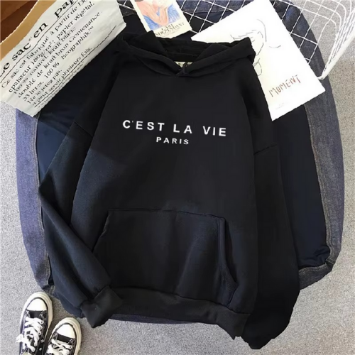 sweat à capuche c'est la vie noir