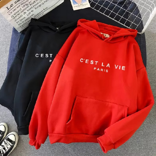 sweat à capuche c'est la vie rouge