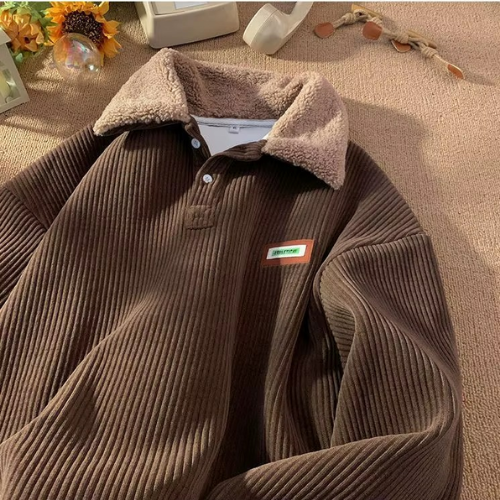 sweatshirt femme polo rayé marron