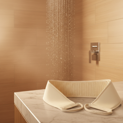 bande loofah pour le dos sur un comptoir