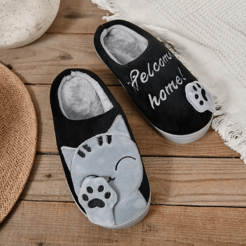 chaussons chat pour femme chauds couleur noir