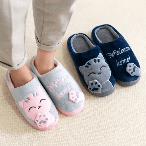 chaussons chat pour femme chauds en fausse fourrure