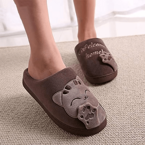 chaussons chat pour femme chauds marron