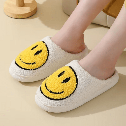 chaussons pour femme chauds smiley blanc