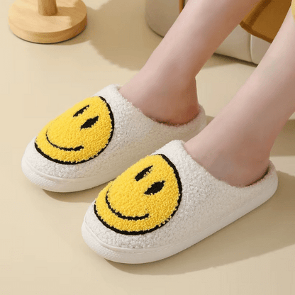 chaussons pour femme chauds smiley blanc