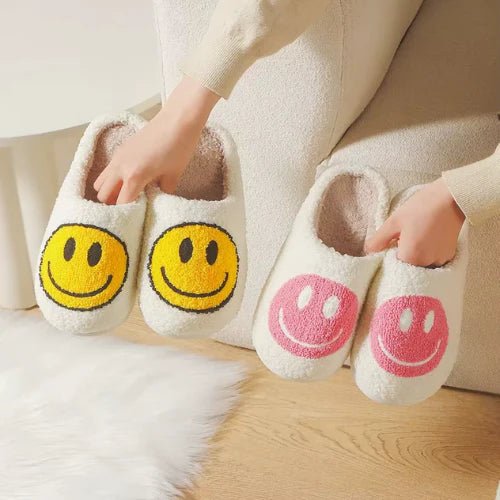 chaussons pour femme chauds smiley en peluche douce