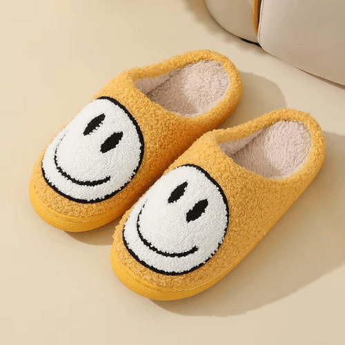 chaussons pour femme chauds smiley jaune et blanc