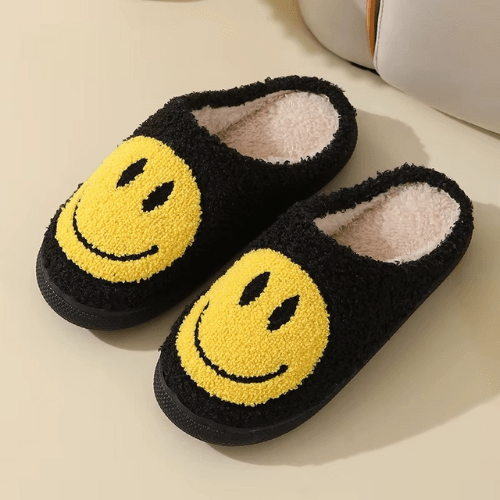 chaussons pour femme chauds smiley noir