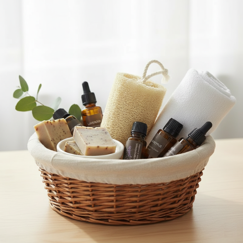 ensemble loofah naturel 2pcs dans un panier