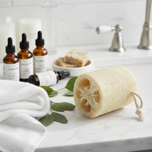 ensemble loofah naturel 2pcs sur un comptoir