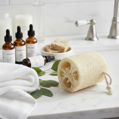ensemble loofah naturel 2pcs sur un comptoir