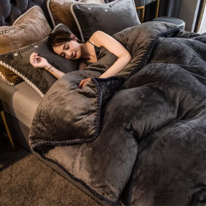 femme dormant avec la couette lestée apaisante détachable noir