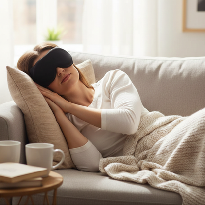 femme dormant avec le masque de nuit 3d rembourré noir