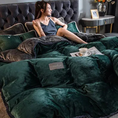 femme relaxant dans la couette lestée apaisante détachable vert