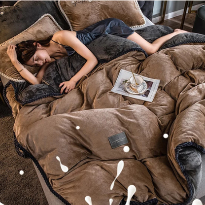 femme se reposant dans la couette lestée apaisante détachable beige