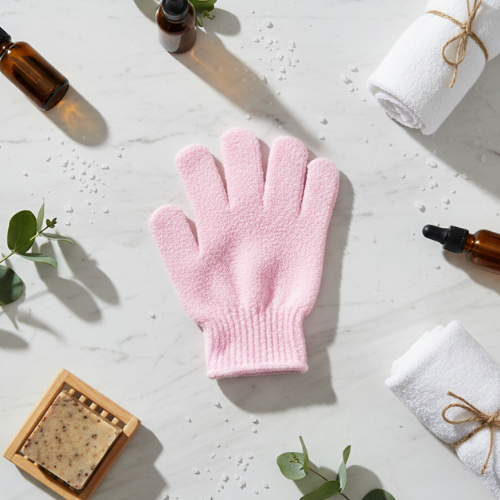 gant exfoliant 5 doigts pour le corps rose