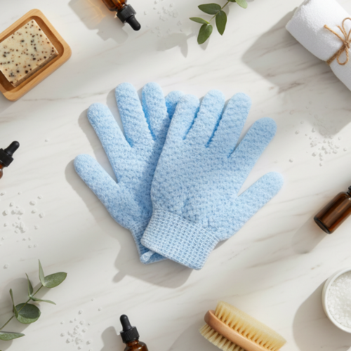gant pour le corps exfoliation bleu