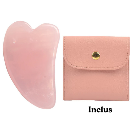 gua sha quartz rose avec pochette