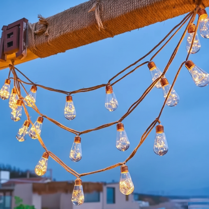 guirlande guinguette d'ambiance solaire sur une pergola