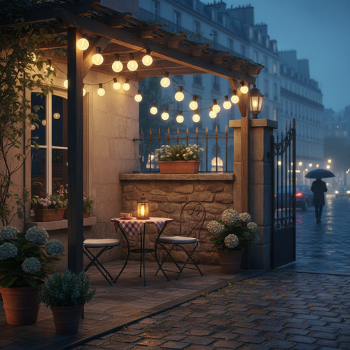 guirlande guinguette ronde dans un restaurant