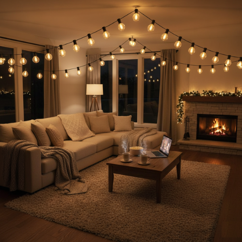 guirlande guinguette ronde dans un salon