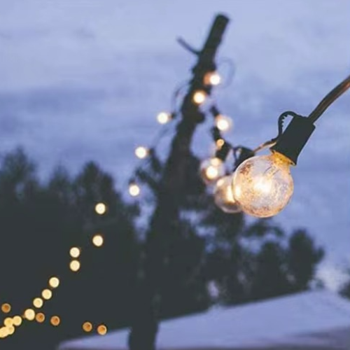 guirlande guinguette ronde sur une clôture