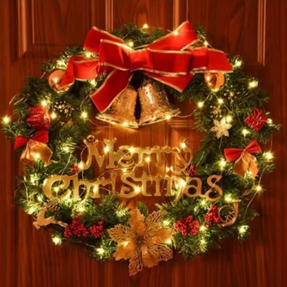 guirlande lumineuse apaisante sur une couronne de noël