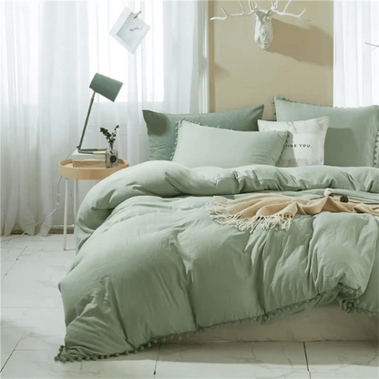 Housse de Couette avec Pompon - 3pcs - Mon Repos Mérité