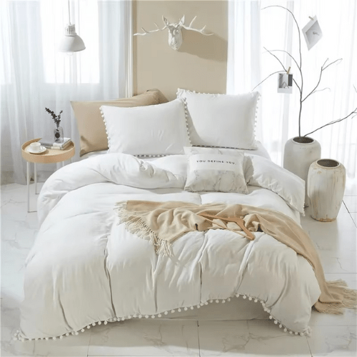 Housse de Couette avec Pompon - 3pcs - Mon Repos Mérité
