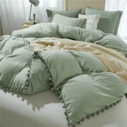 Housse de Couette avec Pompon - 3pcs - Mon Repos Mérité