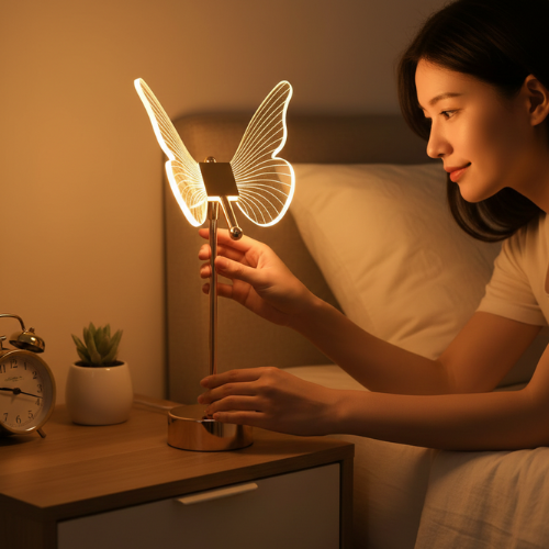 lampe papillon cosylight sur une table de chevet