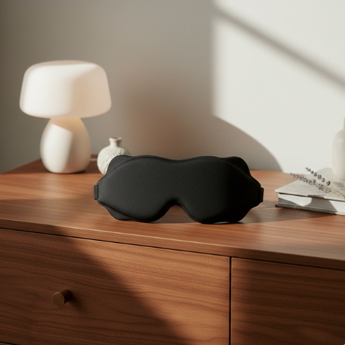 masque de nuit 3d rembourré noir sur une commode