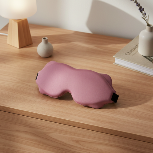 masque de nuit 3d rembourré rose sur une commode