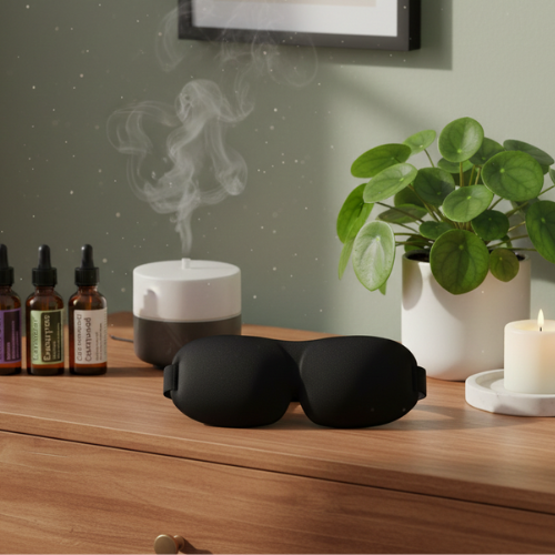 masque de sommeil sans nez sur une commode