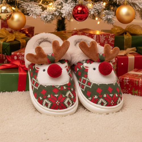 pantoufle noel reine au nez rouge couleur vert