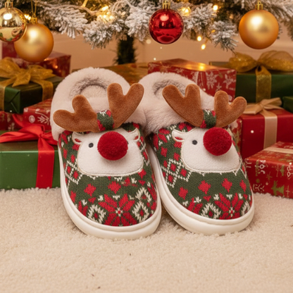 pantoufle noel reine au nez rouge couleur vert