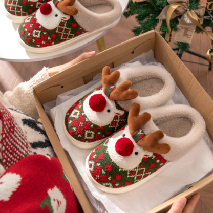 pantoufle noel reine au nez rouge dans une boite